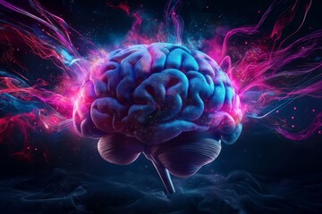 Obraz premium Colorful Artistic Brain Wave Rendering with Electric Effects