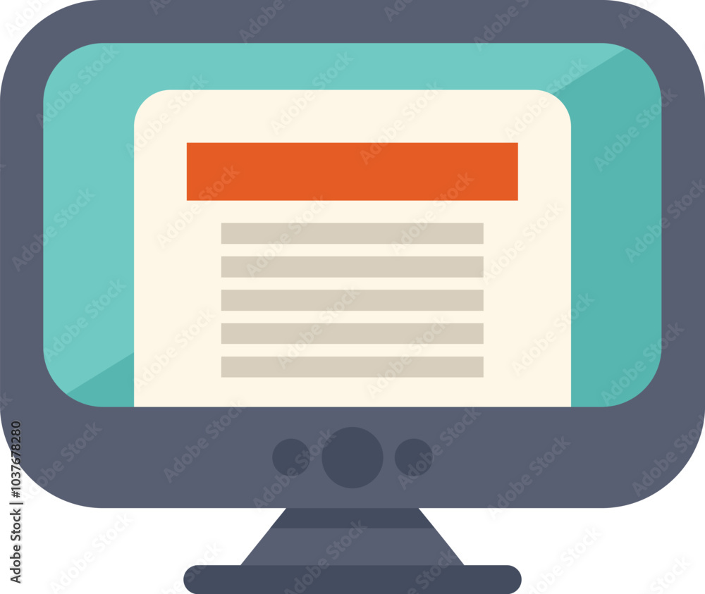 Poster contemporary desktop computer showcasing a webpage with text content and a prominent navigation bar