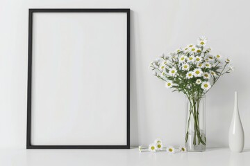 「白い壁を背景にした、木製キャビネットとモックアップフレームのミニマルインテリアデザイン。3Dレンダリング」 「白い壁を背景にした、木製キャビネットとモックアップフレームのミニマルインテリアデザイン。3Dレンダリング」