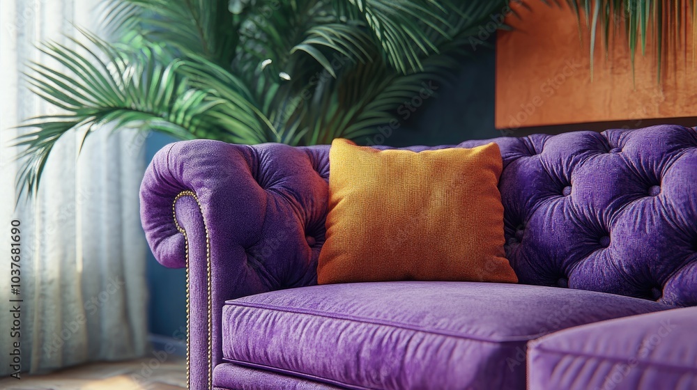 Poster 3d rendering of a maximalist style sofa corner with a soft pillow