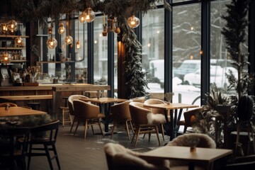 Interior of a cafe in New York during winter