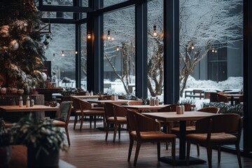 Interior of a cafe in New York during winter