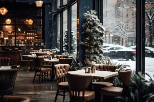 Interior of a cafe in New York during winter