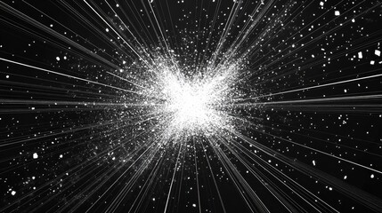 Fototapeta premium Line art illustration of a radiant star explosion featuring glowing particles and lines creating a captivating abstract rays backdrop