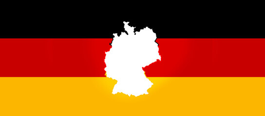 German map simplified outline shape over german flag, black red golden as yellow, background