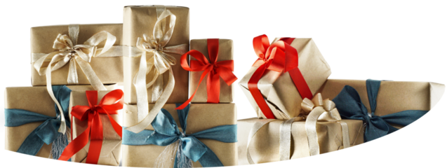 Christmas gift boxes as festive presents, rounded bottom side as icon symbol flat-style, isolated