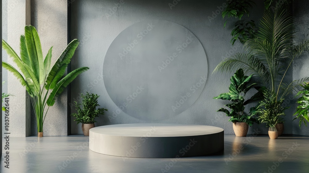 Poster 3d rendering of an empty room with creative design and podium for presentation background