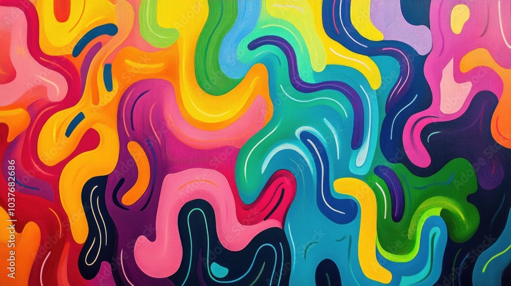 Poster Abstract background painting featuring colorful squiggle lines and rainbow gradient design elements