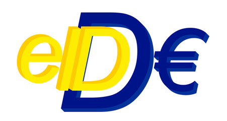 eID as electronic Identification and D€ as Digital Euro, symbol icon word, yellow and blue as the style of the flag of the European Union, EU, Europe