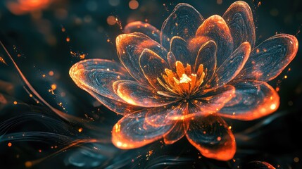 Glowing abstract flower with a futuristic fractal design Ideal for posters wallpapers or apparel Digital art and 3D rendering showcase a fantasy blossom