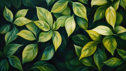 Fototapeta premium Oil painting depicting green Henna leaves featuring a soft focus effect showcasing the vibrant hues of the plant