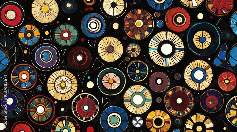 Poster abstract multicolor pattern featuring circular geometric designs