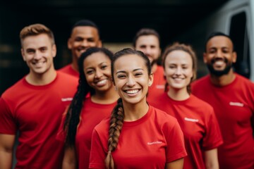 Obraz premium Portrait of a smiling diverse moving crew