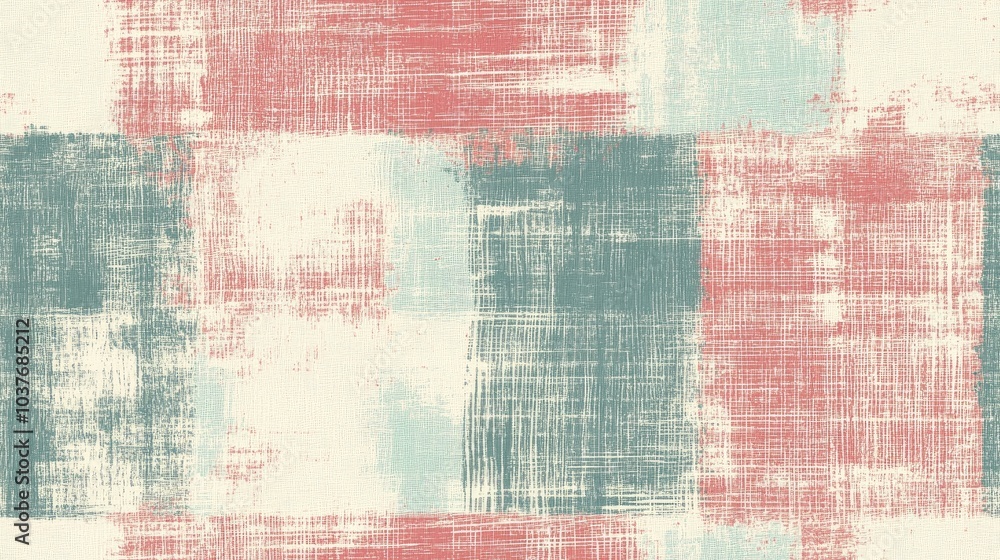 Wall mural pastel colored uneven checks and stripes with woven textures in a seamless pattern design distressed