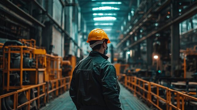 A factory worker under the watchful eye of a guard, representing forced labor under coercion