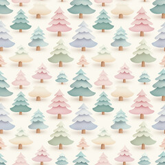 Fototapeta premium A whimsical pattern featuring pastel-colored trees in various sizes,seamless pattern background