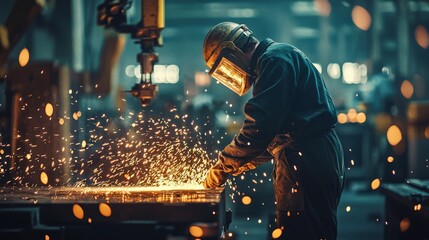 A factory worker using ergonomically designed tools to minimize repetitive strain injuries