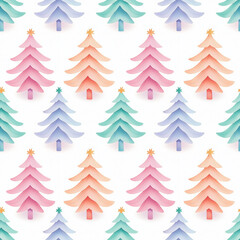 Obraz premium A playful, pastel-patterned background featuring various decorated Christmas trees,seamless pattern background