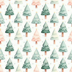 Obraz premium A seamless pattern featuring stylized trees in various shades of green and pink against a light background,seamless pattern background