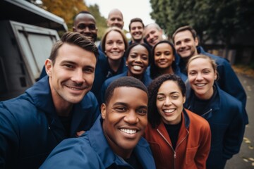 Fototapeta premium Portrait of a smiling diverse moving crew