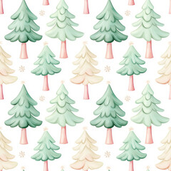 Obraz premium A whimsical pattern featuring pastel-colored trees, arranged symmetrically against a white background,seamless pattern background