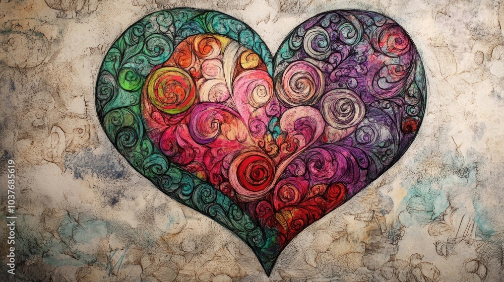 Poster Heart crafted from enchanting lines and whimsical patterns