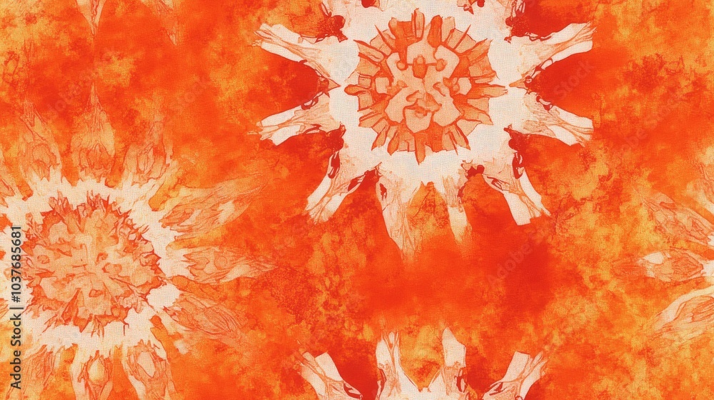 Aufkleber Kaleidoscope Shapes in Abstract Orange Bohemian Style with Red Ceramic Tile Design Artistic Psychedelic Geometric Pattern featuring Ink Paint Strokes in a Seamless Surface Artwork