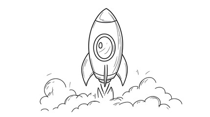 Simple cartoon outline of a rocket, drawn with minimal details for a kids' coloring page