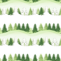 Fototapeta premium A repeating pattern featuring various green trees on a soft white background,seamless pattern background