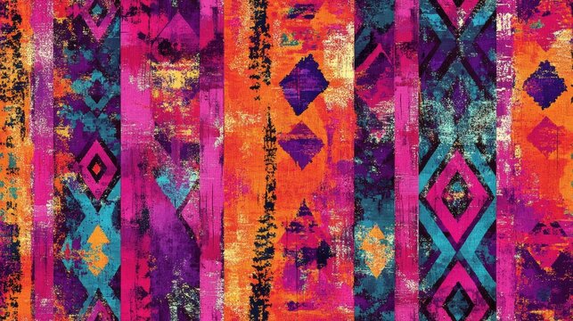 Folk ornamental background featuring Indian patterns Caribbean mosaic seamless tie dye print watercolor effects grunge patchwork and vintage style with elements reminiscent of African design