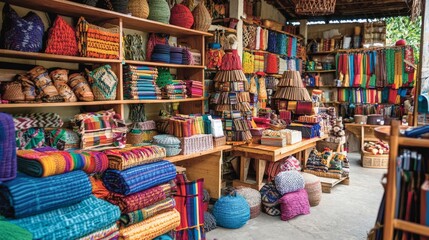 A fair trade marketplace with vendors selling ethically sourced goods, promoting sustainable economic practices