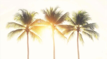 A stunning image featuring three vibrant coconut palm trees.