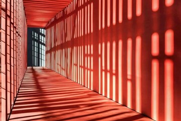 Red Corridor with Light Streaks and Window Shadows