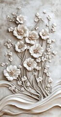 Striking Contrast of White Flowers on Gray Textures