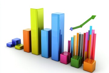 Colorful Business Statistics Displaying Sales and Data Analysis Concepts on White Background