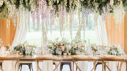 Cottage wedding decoration in the countryside, floral decor and event celebration, flowers, wedding aisle, wedding cake and tablescape, English country style idea