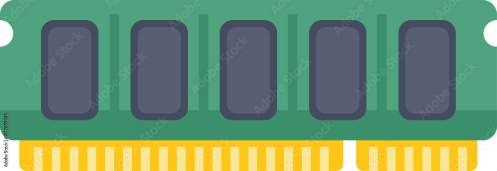 Poster green ram memory card is isolated on a white background, illustrating computer hardware