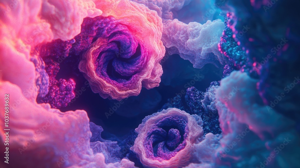 Aufkleber abstract fractal patterns and shapes in a 3d cartoon rendering dynamic flowing natural forms flowers