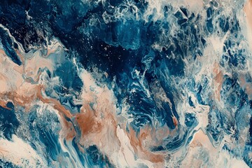 Naklejka premium Abstract Painting with Swirling Blue, White, and Brown Hues