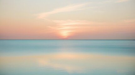 Obraz premium Peaceful Ocean Horizon with Soft Pastel Clouds Reflecting on Calm Water in a Tranquil Scene