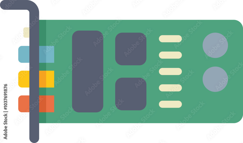 Poster minimalist vector illustration of a sound card, featuring input and output jacks