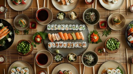 Sudanese Japanese food ready to eat susi and sasimi neatly arranged on the table