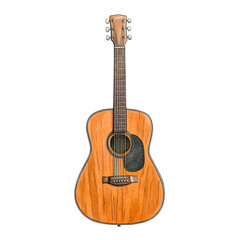 Obraz premium Acoustic guitar, wooden body, front view, transparent or white isolated background.