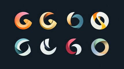 Collection of abstract quarter circle logo designs featuring the letter S and SS