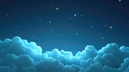Night sky with clouds and stars in a 3D cartoon rendering