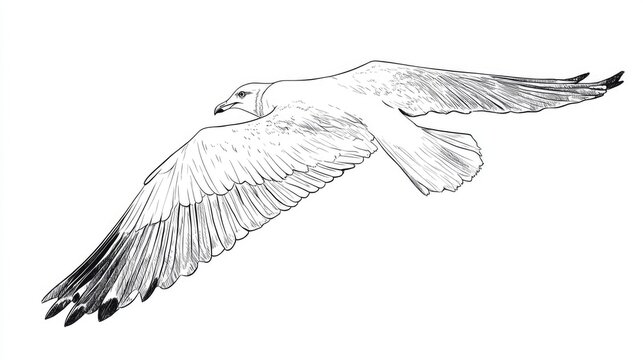 recommend clip art: Seagull in flight line drawing Contour illustration Minimalist art style