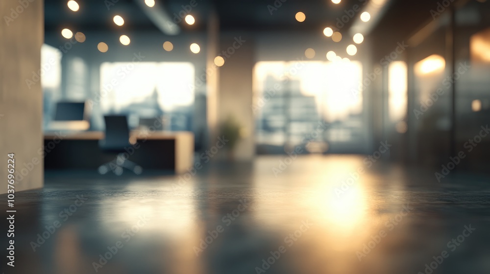 Poster blurred empty office space with abstract light bokeh featuring a 3d rendering style