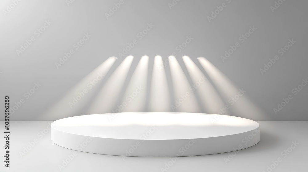 Poster illuminated round white pedestal on a white background abstract high quality 3d concept featuring sp