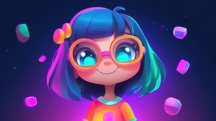 Fototapeta premium Smiling stylish girl wearing glasses gazes upward