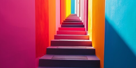 Fototapeta premium A stairway with bright and vivid colors creating an uplifting path forward, a celebration of color and space.